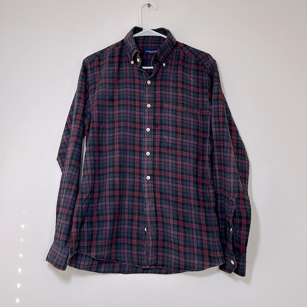Proper Cloth Button-Down Shirt, Burgundy/Blue Plaid, Fits Like M